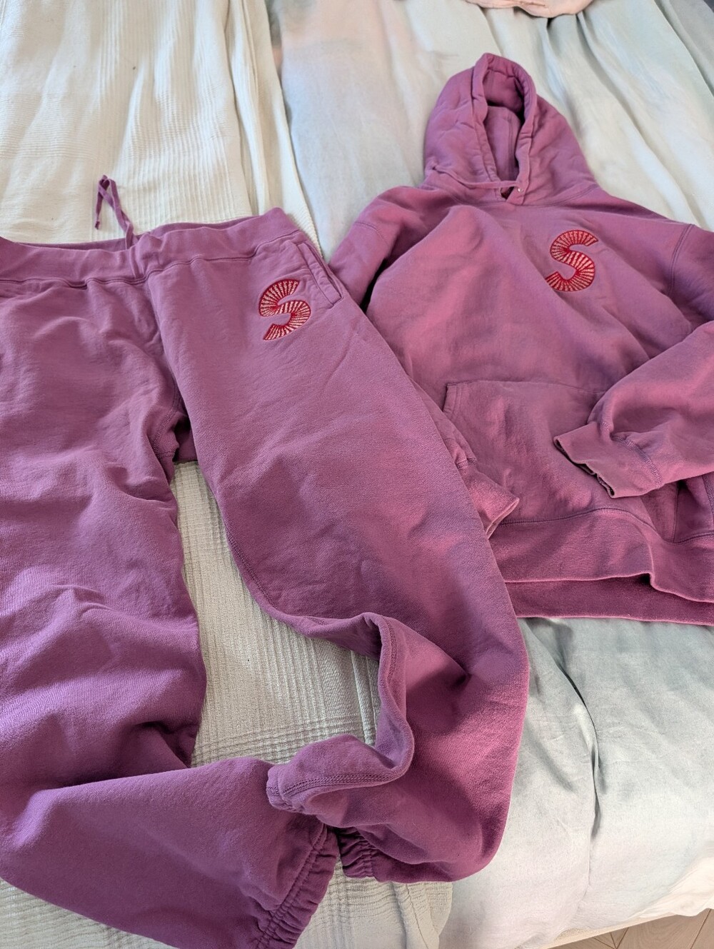 Supreme Cotton Purple Sweat Suit Set- Pants And Hoodie Made In Canada